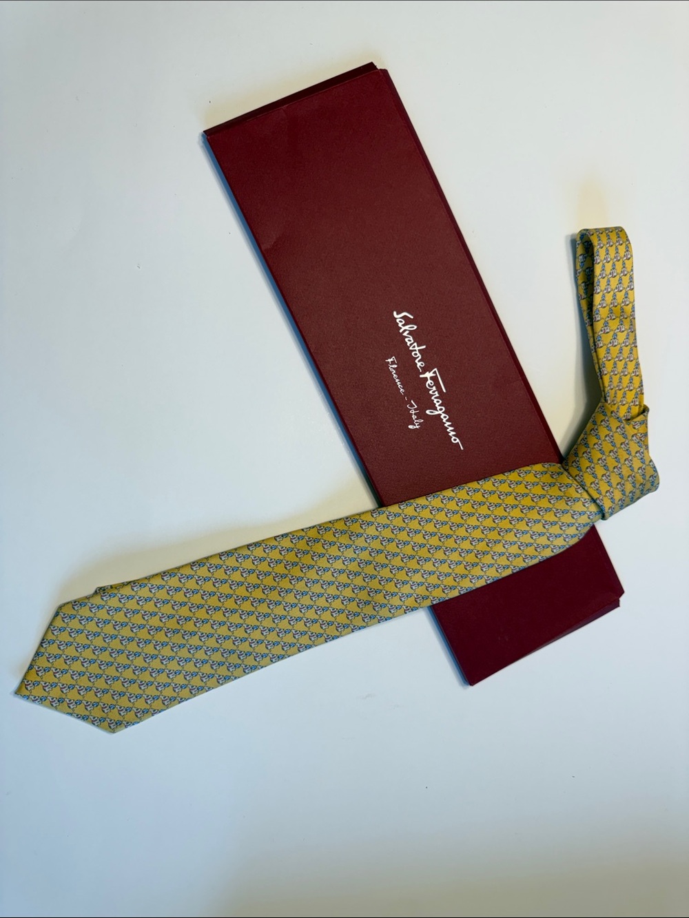 Salvatore Ferragamo Yellow Silk Tie with dog pattern